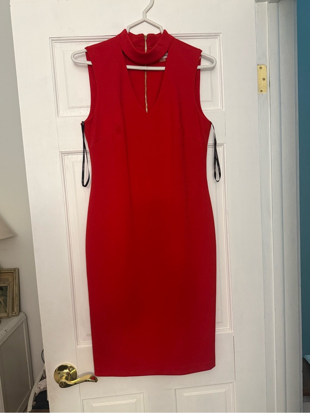 Calvin Klein Sleeveless Red Midi Dress with Mock Neck